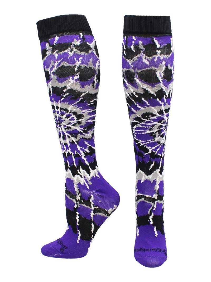 MadSportsStuff Crazy Tie Dye Socks Over the Calf (Purple/Black/White, Small) - Image 1